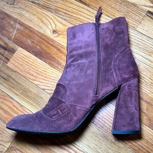 Stuart Weitzman Suede Block Heel Ankle Boots in Burgundy
